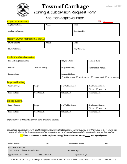 First page of the Zoning and Subdivision Request Form