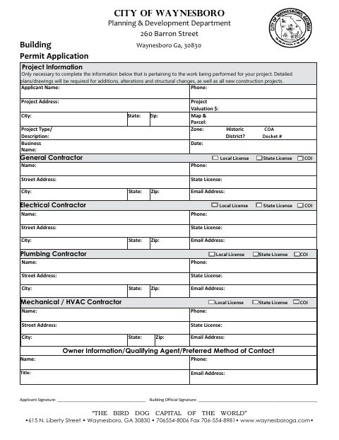 First page of the Building Permit Application