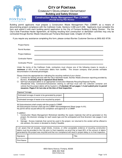 First page of the Construction Waste Management Plan