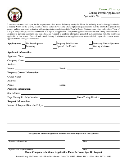 First page of the Special Use Permit Application