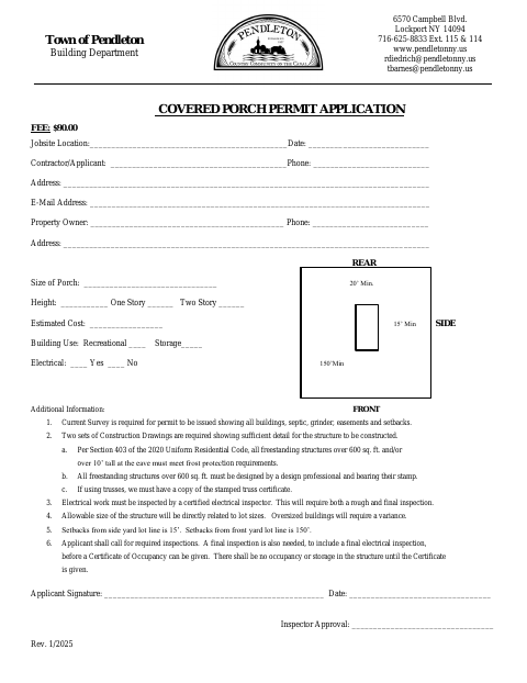 First page of the Covered Porch Permit Application