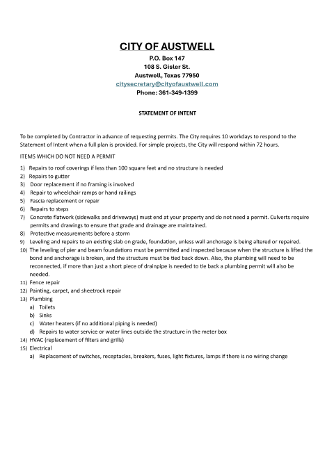 First page of the Statement of Intent