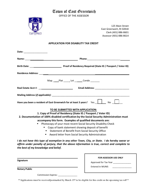 First page of the Disabled Tax Credit Application