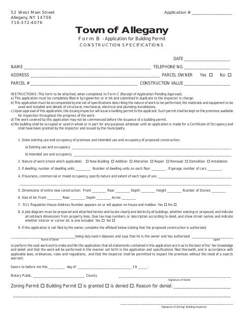 First page of the Building Permit Application Form B