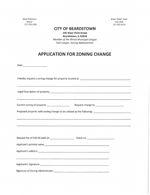 First page of the Application for Zoning Change