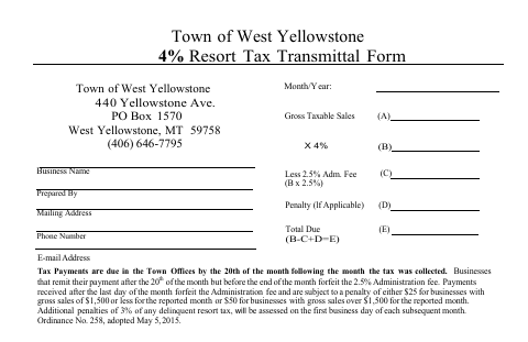 First page of the 4% Resort Tax Transmittal Form