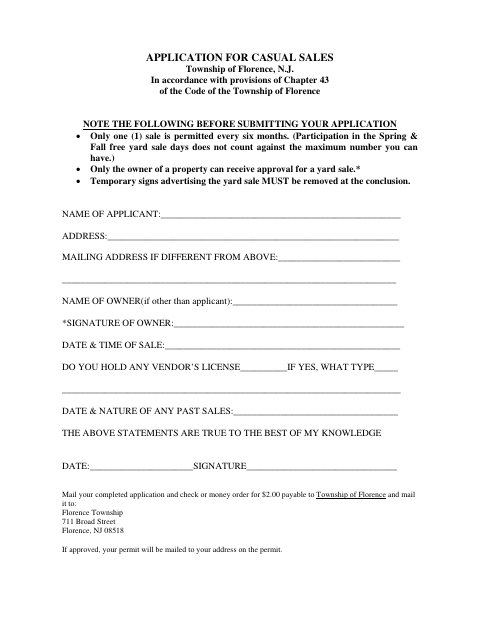 First page of the Application for Casual Sales