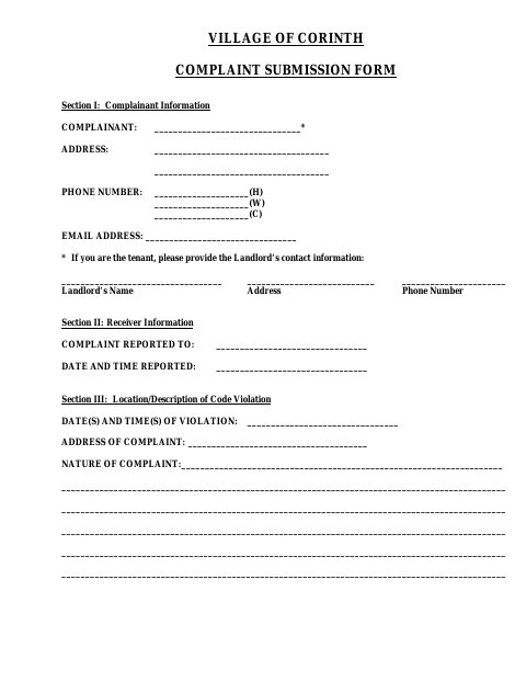 First page of the Complaint Submission Form