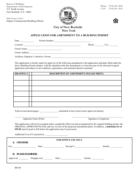 First page of the Application for Amendment to a Building Permit