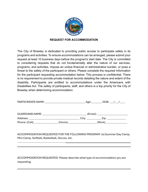 First page of the Request for Accommodation