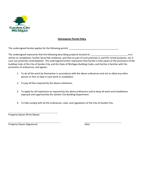 First page of the Homeowner Permit Policy