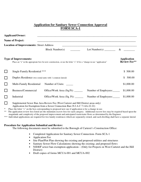 First page of the Application for Sanitary Sewer Connection Approval