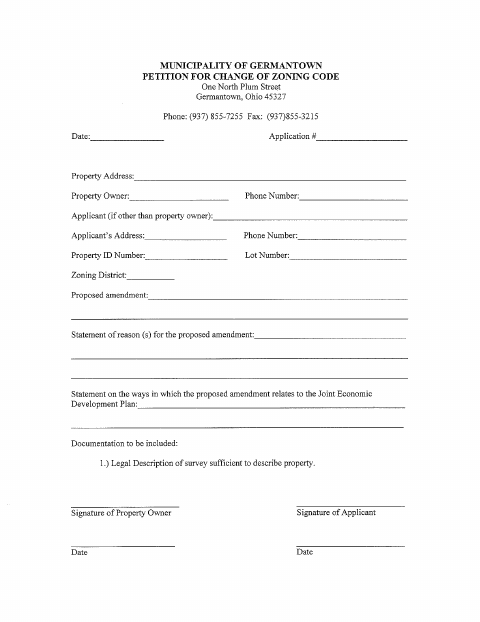 First page of the Petition for Zoning Change