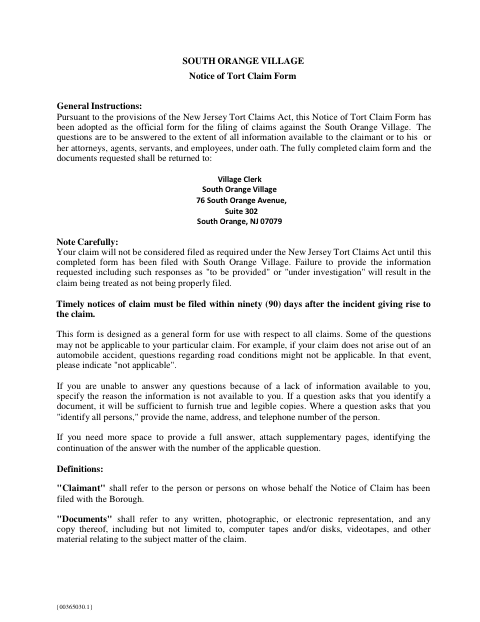 First page of the Notice of Tort Claim Form