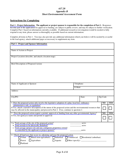 First page of the Short Environmental Assessment Form