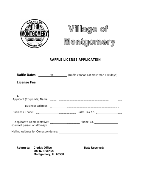 First page of the Raffle License Application