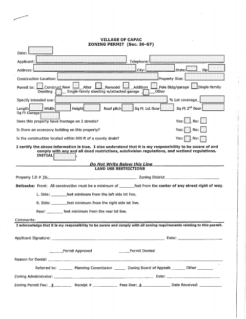 First page of the Zoning Permit