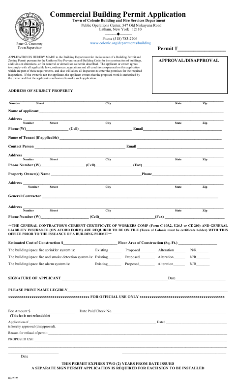 First page of the Commercial Building Permit Application