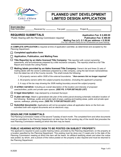 First page of the Limited Design Planned Unit Development Application