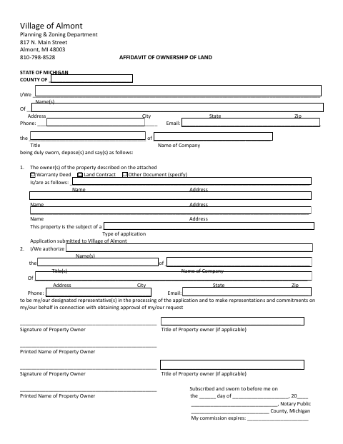 First page of the Affidavit of Ownership of Land