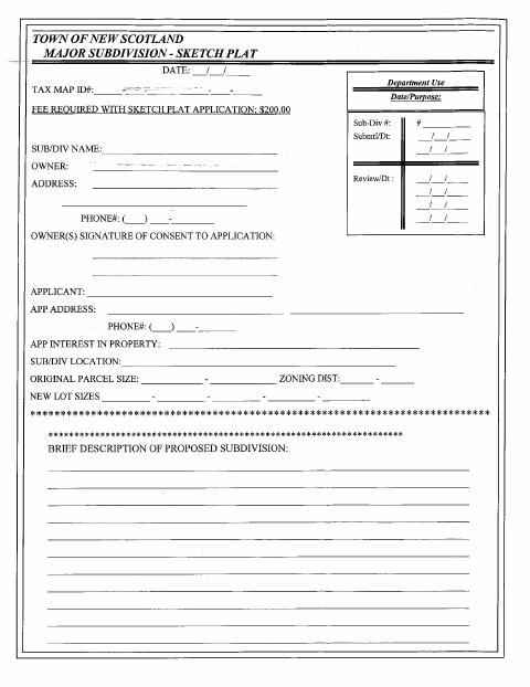 First page of the Major Subdivision Sketch Plat Application