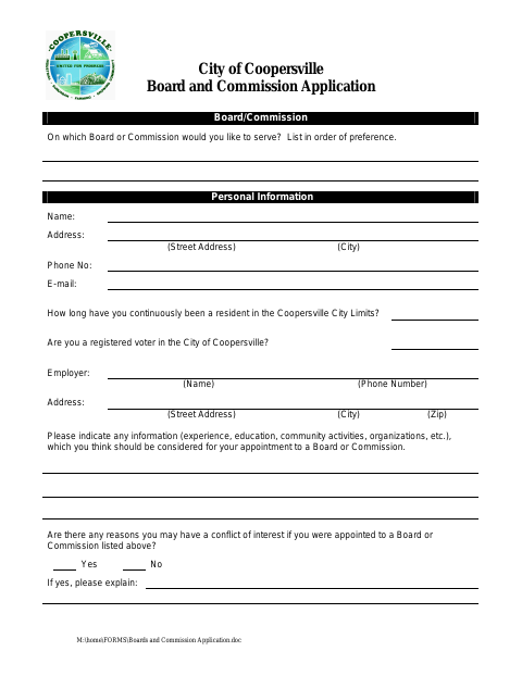 First page of the Board and Commission Application