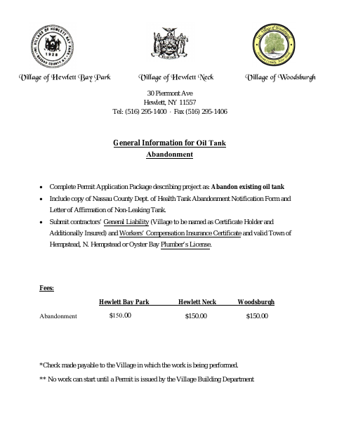 First page of the Oil Tank Abandonment Permit Application