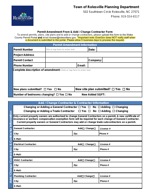 First page of the Amend a Permit (Add/Change/Remove a Contact)
