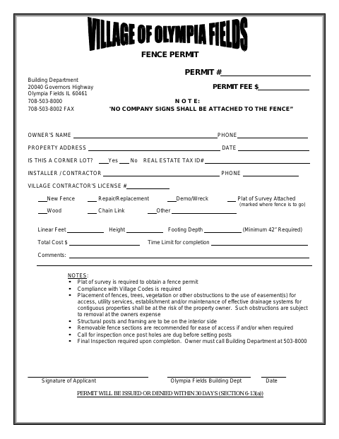 First page of the Fence Permit