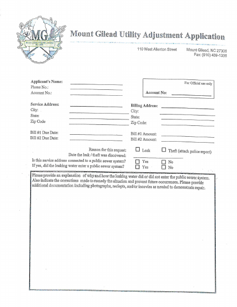 First page of the Utility Adjustment Application