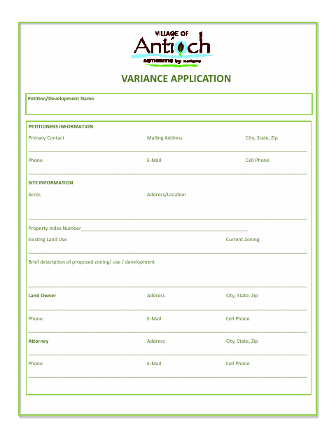 First page of the Variance Application I