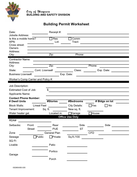 First page of the Building Permit Application