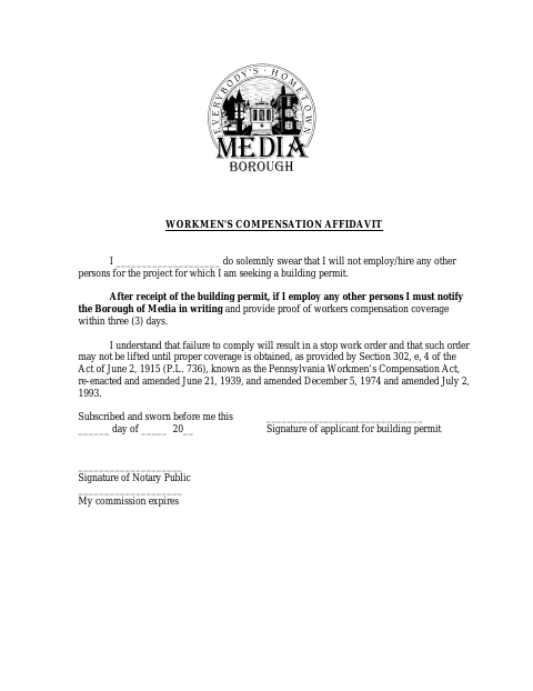 First page of the Workmen's Compensation Affidavit