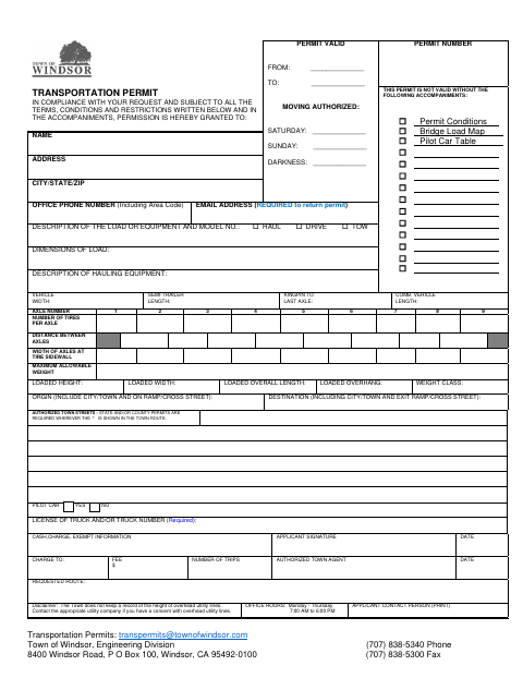 First page of the Transportation Permit