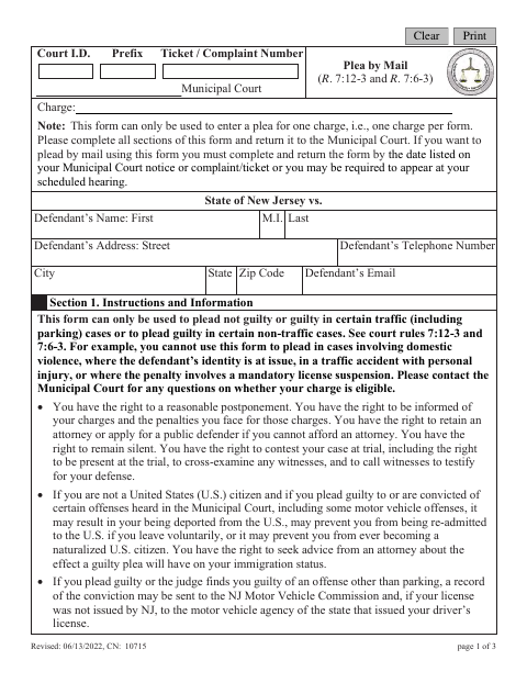 First page of the Plea By Mail