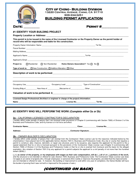 First page of the Building Permit Application