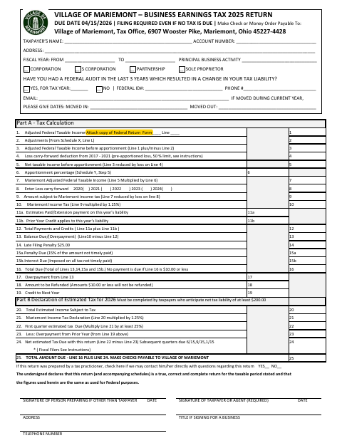 First page of the Business Tax Return