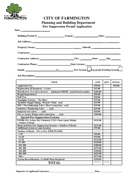 First page of the Fire Suppression Permit Application