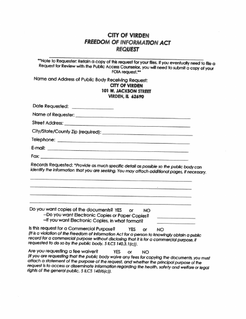 First page of the Freedom of Information Act Request