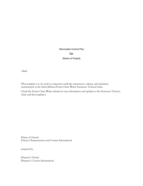 First page of the Stormwater Control Plan Template