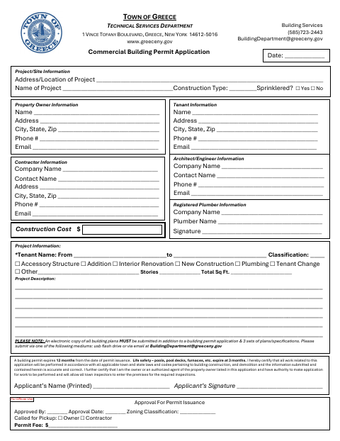 First page of the Commercial Building/Plumbing Permit Application