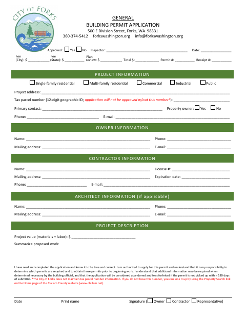 First page of the General Building Permit Application