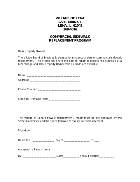 First page of the Commercial Sidewalk Replacement Program
