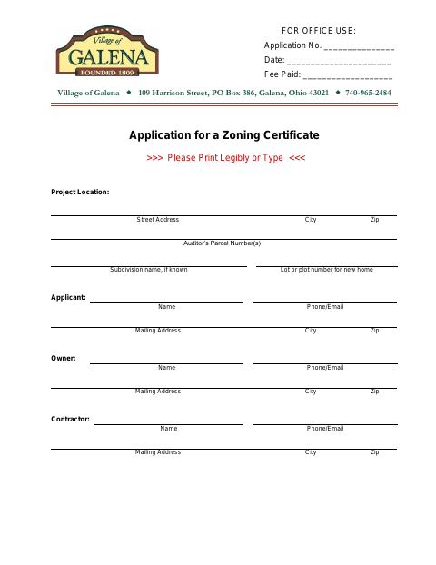 First page of the Application for a Zoning Certificate