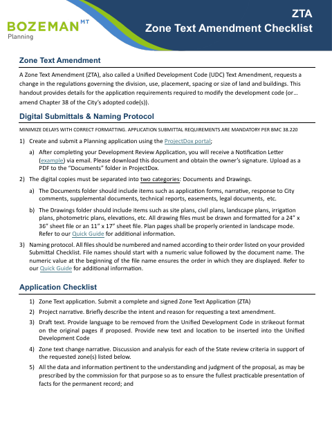 First page of the Zone Text Amendment and Owner Certification
