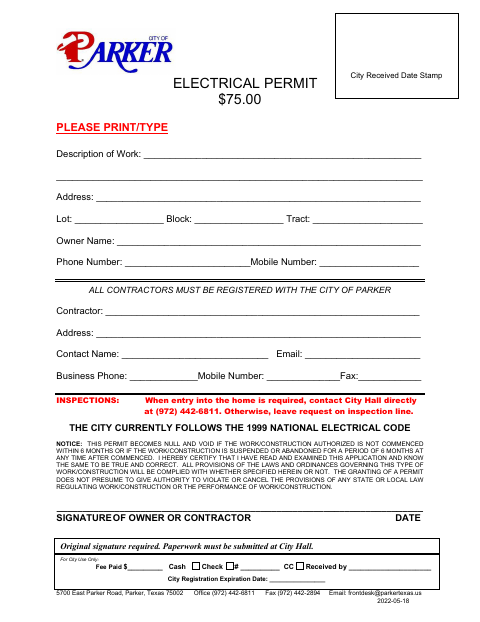 First page of the Electrical Permit