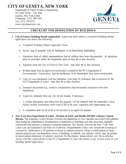 First page of the Checklist for Demolition of Buildings