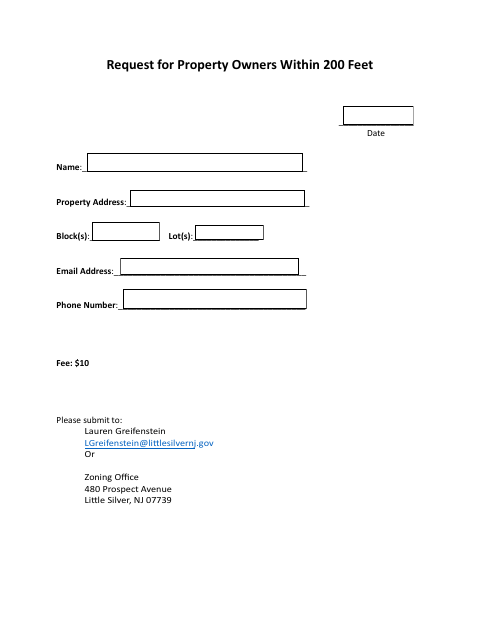 First page of the Request for Property Owners Within 200 Feet