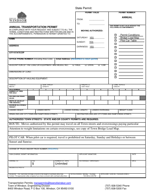 First page of the Annual Transportation Permit