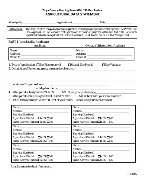 First page of the Agricultural Data Statement